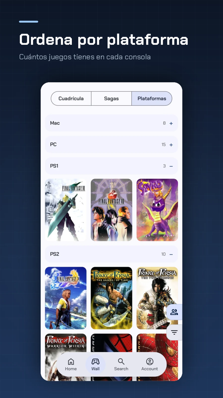 Colección agrupada por plataformas en Android