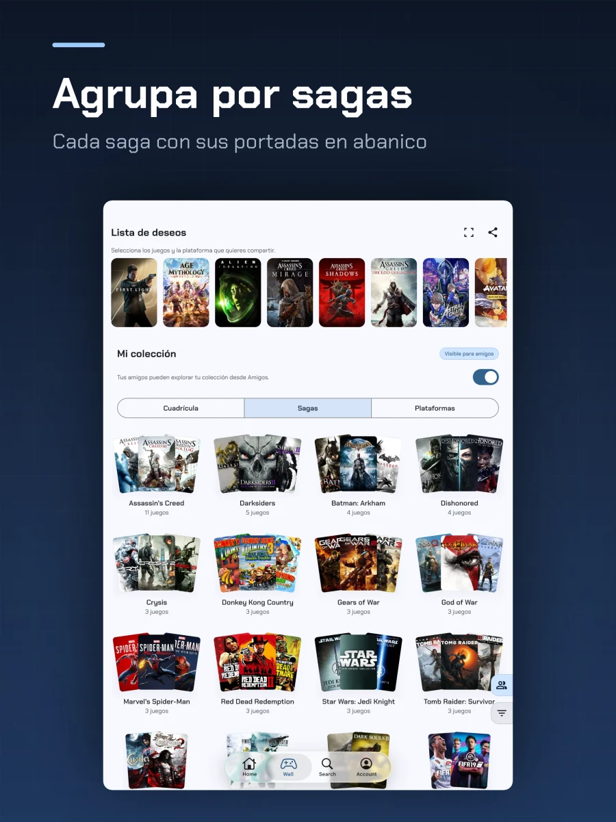 Colección agrupada por sagas en iPad